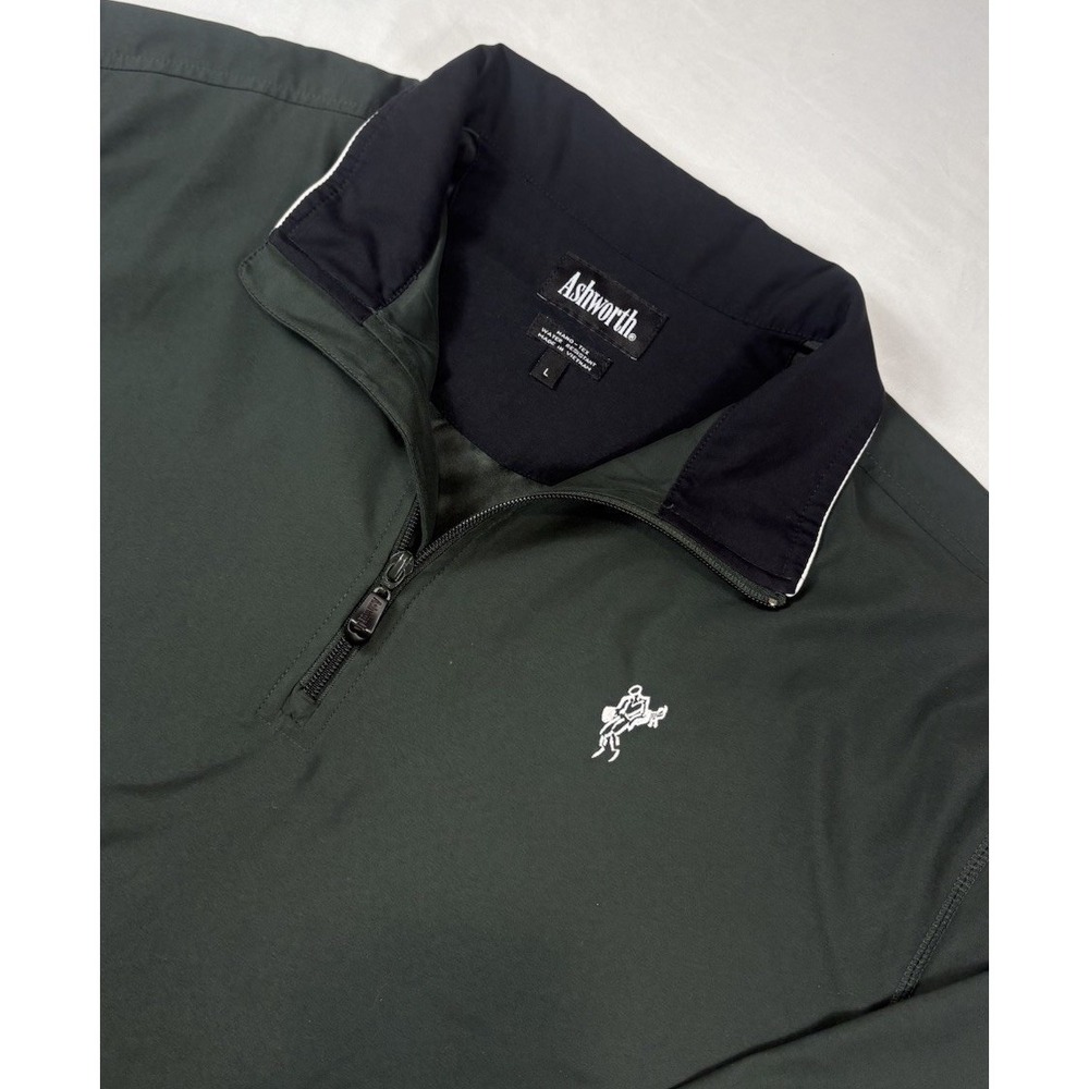 Ashworth Nano-Tex Golf Windbreaker 1/4 Zip Green Men's Large Pockets Pullover